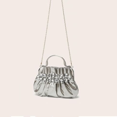 Dumpling Clutch Purse for Women Rhinestones Evening Handbag Small Soft Pleated Clutches for Weddings Proms Cocktail in Saudi Arabia