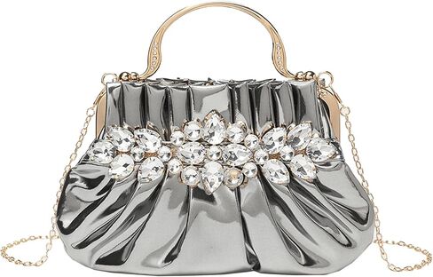 Dumpling Clutch Purse for Women Rhinestones Evening Handbag Small Soft Pleated Clutches for Weddings Proms Cocktail in Saudi Arabia