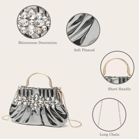 Dumpling Clutch Purse for Women Rhinestones Evening Handbag Small Soft Pleated Clutches for Weddings Proms Cocktail in Saudi Arabia