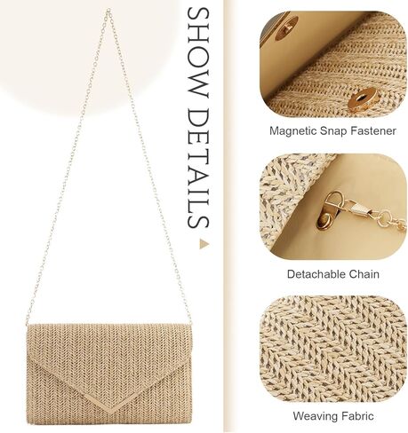 Women Straw Clutch Purse Summer Evening Bag Rattan Clutch Woven Beach Handbag Wedding Travel Party Clutch in Kuwait