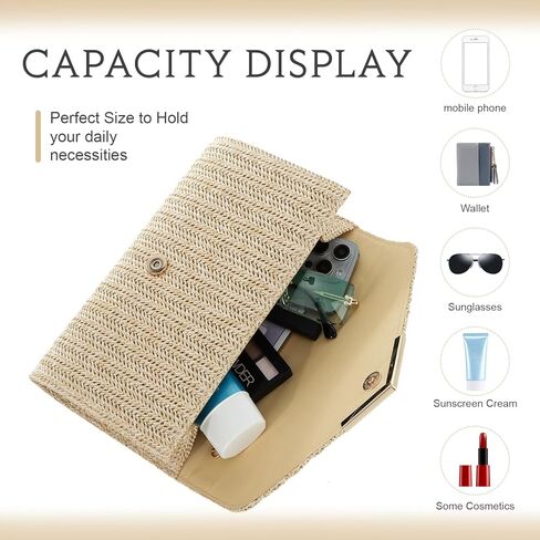 Women Straw Clutch Purse Summer Evening Bag Rattan Clutch Woven Beach Handbag Wedding Travel Party Clutch in Kuwait