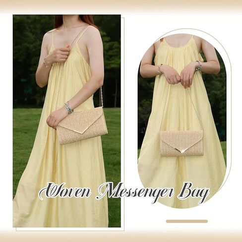 Women Straw Clutch Purse Summer Evening Bag Rattan Clutch Woven Beach Handbag Wedding Travel Party Clutch in Kuwait