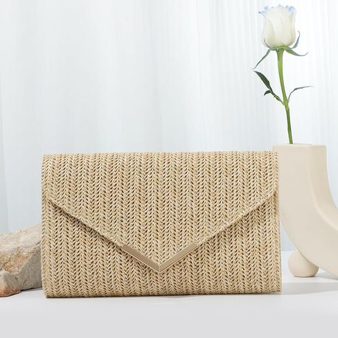 Women Straw Clutch Purse Summer Evening Bag Rattan Clutch Woven Beach Handbag Wedding Travel Party Clutch in Kuwait