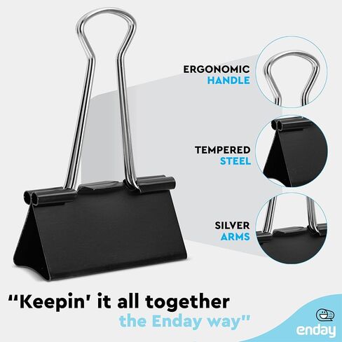 مشابك ربط كبيرة، بعرض 2 بوصة، سعة 1 بوصة، مشابك ربط سوداء كبيرة، مشابك ورقية كبيرة للوازم المكتب والمنزل، (عبوة من 12 قطعة) - من إنداي in Kuwait