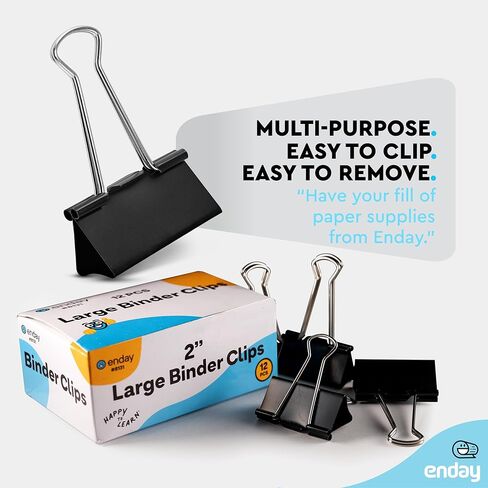 مشابك ربط كبيرة، بعرض 2 بوصة، سعة 1 بوصة، مشابك ربط سوداء كبيرة، مشابك ورقية كبيرة للوازم المكتب والمنزل، (عبوة من 12 قطعة) - من إنداي in Kuwait