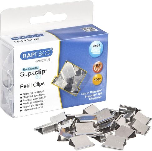 Rapesco Supaclip #60 Refill Clips - Stainless Steel, Pack of 100 (CP10060S) in Kuwait