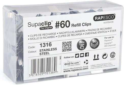 Rapesco Supaclip #60 Refill Clips - Stainless Steel, Pack of 100 (CP10060S) in Kuwait