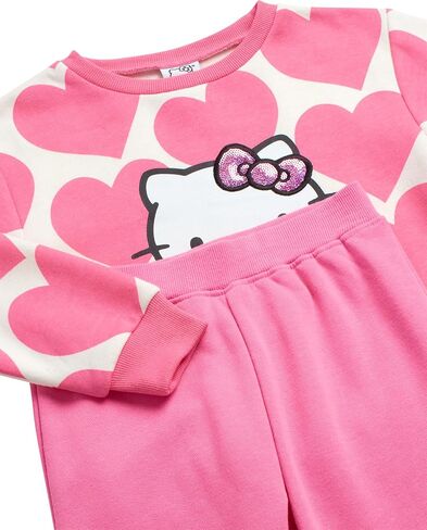 Hello Kitty Girls' Pants Set - 2 Piece Crewneck Sweatshirt and Fleece Pants - Matching Outfit for Girls (2T-12), Size 5-6, White/Aurora Pink in Saudi Arabia