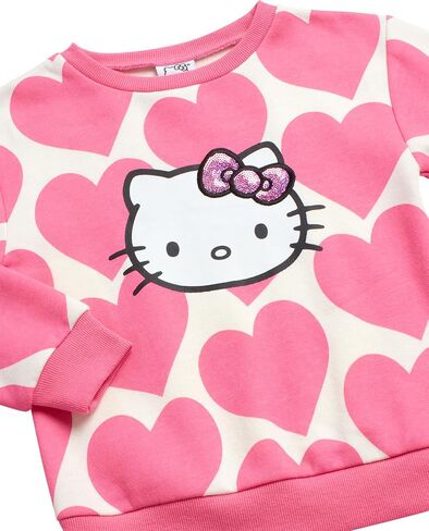 Hello Kitty Girls' Pants Set - 2 Piece Crewneck Sweatshirt and Fleece Pants - Matching Outfit for Girls (2T-12), Size 5-6, White/Aurora Pink in Saudi Arabia