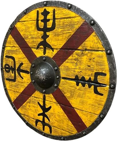 درع الفايكنج من العصور الوسطى Vegvisir الخشب والحديد درع مستدير نورس نايت Battleworn LARP SCA درع للعب الأدوار والكوسبلاي أزرق أصلي in Saudi Arabia