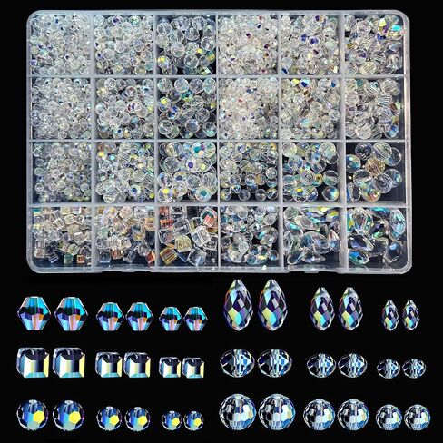 948pcs Crystal Glass Beads for Jewelry Making, Assorted Clear Faceted Crystal Beads Suncatcher Beads for Bracelets Necklace Earring DIY Crafts, New AB Color in Saudi Arabia
