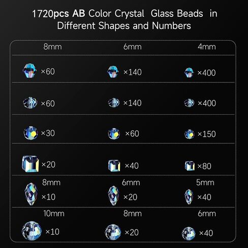 948pcs Crystal Glass Beads for Jewelry Making, Assorted Clear Faceted Crystal Beads Suncatcher Beads for Bracelets Necklace Earring DIY Crafts, New AB Color in Saudi Arabia