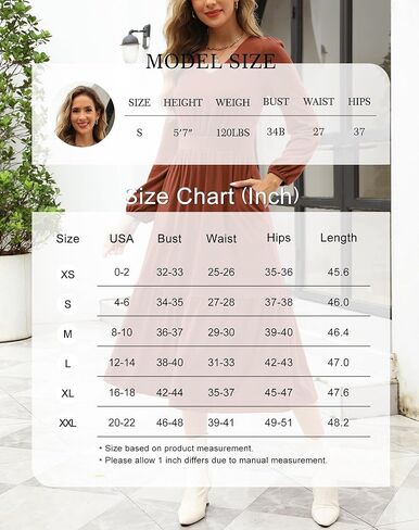 Kranda Women 2024 Fall Puff Long Sleeve V Neck Causal Flowy Pleated Ruffle Tiered Fit and Flare Midi Dress with Pockets in Kuwait