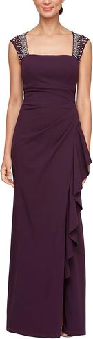 فستان Alex Evenings نسائي طويل مكشكش بدون أكمام مع فتحة ساق، فستان أم العروس، للحفلات in Kuwait