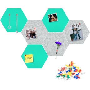 Tikea Hexagon Felt Bulletin Board, 6Pcs Large Pin Boards 11.8 x 10.2 x 0.5IN Self Adhesive Photos Memo Notice Felt Board Tiles for Wall Office Home Classroom Decor, Light Gray