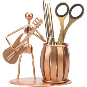 MyGift Decorative Gunmetal Gray Metal Desk Pen Holder Cup with Rocker and Guitar Design, Office Supplies Organizer Pencil Cup