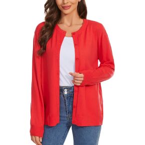 Womens Cardigan Sweaters Button Down Classic Long Sleeve Casual Crew Neck Soft Lightweight Fall Tops（S-2XL）