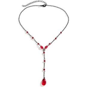 Gothic Necklace for Women Y2k Grunge Necklace Vintage Blood Drop Tassel Pendant Necklace Red and Black Drop Necklace Punk Y Necklace Gothic Choker Necklace Gothic Jewelry for Women