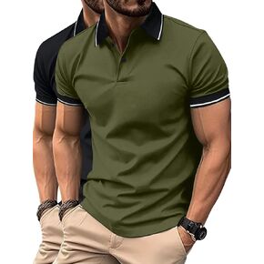 2pcs Men's Short-Sleeve Lapel Collar Polo Shirts in Solid Color, Versatile for Office