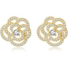 SLUYNZ Solid 925 Sterling Silver CZ Flower Earrings Stud for Women Teens 1.5CM Camellia Flower Stud Earrings