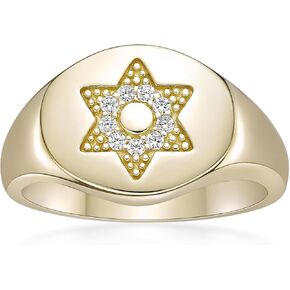 Lavari Jewelers Lab Grown Diamond Star of David Ring for Women - 18k Yellow Gold Plated 925 Sterling Silver Signet Rings for Her (F-G, VS1-VS2, 0.08 cttw) Anniversary Statement Ring Size 4 to 8