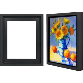 Americanflat 16x20 Canvas Floating Frame with Adhesive Strips Included - Vertical and Horizontal Floating Frame for Artwork - Canvas Frame for Wall Display - Black