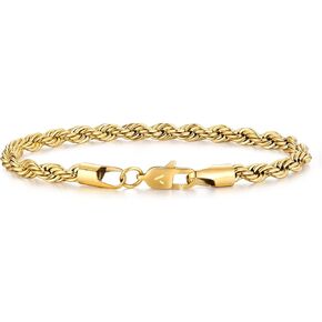 VEXXS Rope Chain Bracelet for Men, 18K Real Gold Plated Men's Rope Link Bracelet, Durable No Color Fading Cuban Link Bracelet 5mm Men’s Gold Bracelet