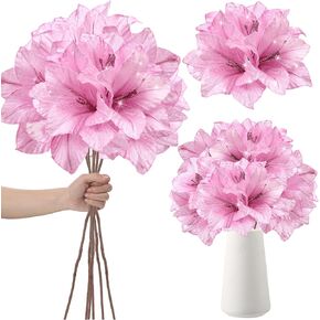 Hotop 6 Pcs Christmas Glitter Poinsettia Flowers 3 Large Heads Artificial Clivia Floral Picks 24 Inch Long Stem Artificial Christmas Flowers for Xmas Vase Table Centerpiece Wedding (Champaign Gold)