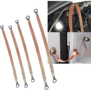 5 Pack Car Engine Grounding Strap, Durable Flexible Metal Vehicle Link Strap Replacement, Braided Design, Multi-Purpose Automotive Grounding Strap Accessories for Truck SUV Car (Gold)