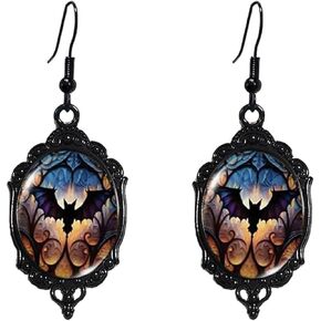 Gothic Bat Necklace Earrings Set Vintage Gothic Rope Chain Bat Necklace Victoria Emboss Bat Earrings Halloween Witch Earrings Necklace Jewelry Set Mystic Witch Cosplay Costume Jewelry Accessories