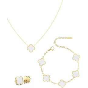 Lucky Clover Jewelry Set for Womens,3 Pieces-18K Lucky Straw Necklace,Earrings,Bracelet, Simple Versatile Women's Jewelry Set,Surprise Gifts for Mom,Wife, Daughter,Friends