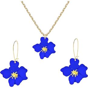 Dreuyet Charm Bohemian Daisy Flower Earring Necklaces Set for Women Elegant Matte Floral Long Petal Dangle Earrings Chic Layered Tiered Drop Earrings Seaside Holiday Jewelry in Kuwait