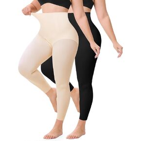 Nebility Thigh Slimmer Capri Shapewear Tummy Control Butt Lifting Shapewear Light Shaping Underwear (Black/Beige,X-Large)