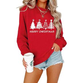 Womens Christmas Sweatshirt Christmas Tree Graphic Long Sleeve Shirts Xmas Holiday Pullover Tops Blouse