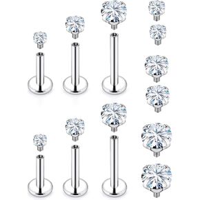 Medusa Piercing Jewelry 16G Internally Threaded Surgical Steel Flat Back Labret Jewelry Snake Bite Piercing Mixed Cubic zircon 2mm 2.5mm 3mm 3.5mm 4mm 4.5mm Bar Length 6mm 8mm 10mm