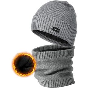 Wmcaps Unisex Fleece Lined Beanie & Scarf Set Gifts for Men Women, Thick Fleece Warmer Scarf Set, Stocking Caps with Scarf