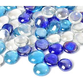 HOKPA Christmas Flat Glass Marbles, 1lb Mixed Colors Glass Gems Beads for Vase Filler Party Table Scatter Christmas Decoration Aquarium Pebbles Decor
