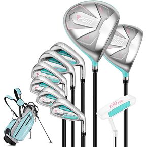 PGM Women's Golf Club Set with 12pcs Clubs - 4 Woods(#1,3,5,4H), 7 Irons(#5,6,7,8,9,PW,SW), and 1 Putter - Golf Stand Bag