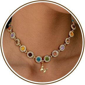 Bubble Letter Necklace Gold A-Z Choker Necklace for Woman Cubic Zirconia Birthday Christmas Gifts for Women Mom Sister Girlfriend Gifts Gold Jewelry
