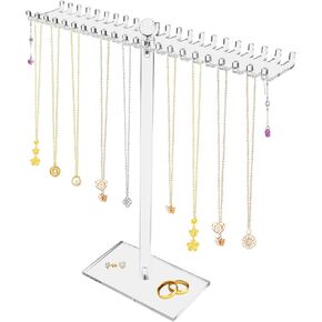 Jewelry Stand, Acrylic Necklace Holder, Clear Jewelry Organizer with Bilateral Hooks, Necklace Display Stand for Bracelets Earrings Rings Bangles