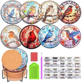 JHGCVX 8 Pcs Diamond Painting Coasters Kit,Hummingbird Diamond Painting Kits with Holder,Diamond Art Coasters for Beginners Adults