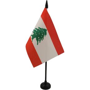 AZ FLAG Lebanon Table Flag 4'' x 6'' - Lebanese Desk Flag 15 x 10 cm - Black Plastic Stick and Base