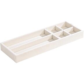 Divided Drawer Organizer Tray, Velvet Jewelry Storage Tray, Necklace Bracelet Ring Earring Display Tray,Bedside Nightstand Desk Holder Tray for Phone Watch Sunglasses Cosmetics Storage/Beige/12grid