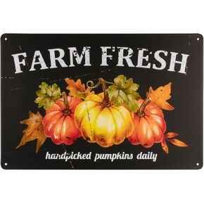 Hello Autumn Retro Tin Signs, Vintage Shabby Style Farm Pumpkin Metal Sign Iron Painting for Indoor & Outdoor Home Bar Coffee Kitchen Wall Decor 8 x12 INCH