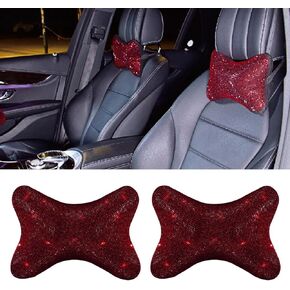 2PCS Car Neck Pillow for Driving Seat, Bling Crystal Rhinestone Diamond Comfortable Headrest Cushion, Head Rest Neck Support Relax, Car Interior Accessories for Women Girly (White)