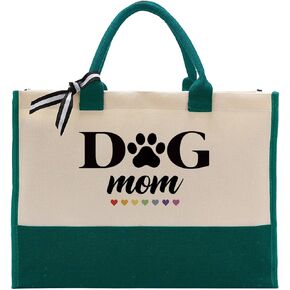 EDCTO Canvas Tote Bag, Cotton Canvas Tote Bag, Dog Mom Bag, Dog Mom Tote Bag for Women, Unique Gifts for Dog Mom, Pet Dog Lovers, Veterinarian, Animal Rescue, Canvas Beach Tote, Short Trip Bag B