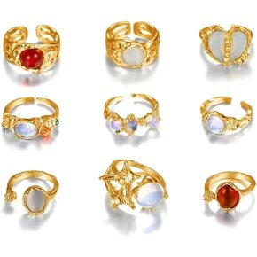 مجموعة خواتم ذهبية مكتنزة خواتم بوهو قابلة للتكديس للإصبع خواتم المفصل خمر مجموعات حفلة موسيقية زي اكسسوارات للنساء in Kuwait