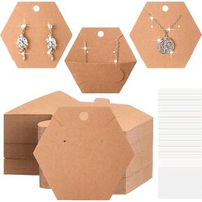 120 Pcs Earring Display Cards Necklace Display Cards with 120 Pcs Clear Bags Hexagon Shape Fold Jewelry Display Cards Kraft Paper Earring Card Holder for Selling Jewelry Packaging Supplies