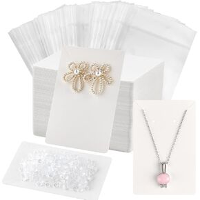 Coopay 120 Pieces Earrings and Necklace Display Cards Earring Holder Cards with 200 Earring Backs and 120 Self-Sealing Bags for Earrings Necklaces Jewelry Display, White Color, 3.5x2.4 Inches