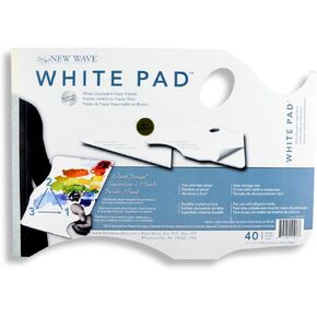 New Wave White Pad | Hand Held Paper Palette, 11"x16" Inches, Disposable Paint Palette, 40 Sheets, Glue-Bound, Bleed-Proof Palette With Thumb Hole, For All Art Media, Patented Ergonomic Design